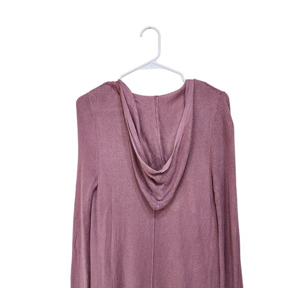 So Long Sleeve Open Front Long Cardigan Mauve Pink Hooded Side Slit Size Small - Picture 3 of 10